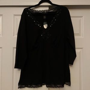 LANE BRYANT NWT | Black Rhinestone & Lace Half Sleeved Blouse